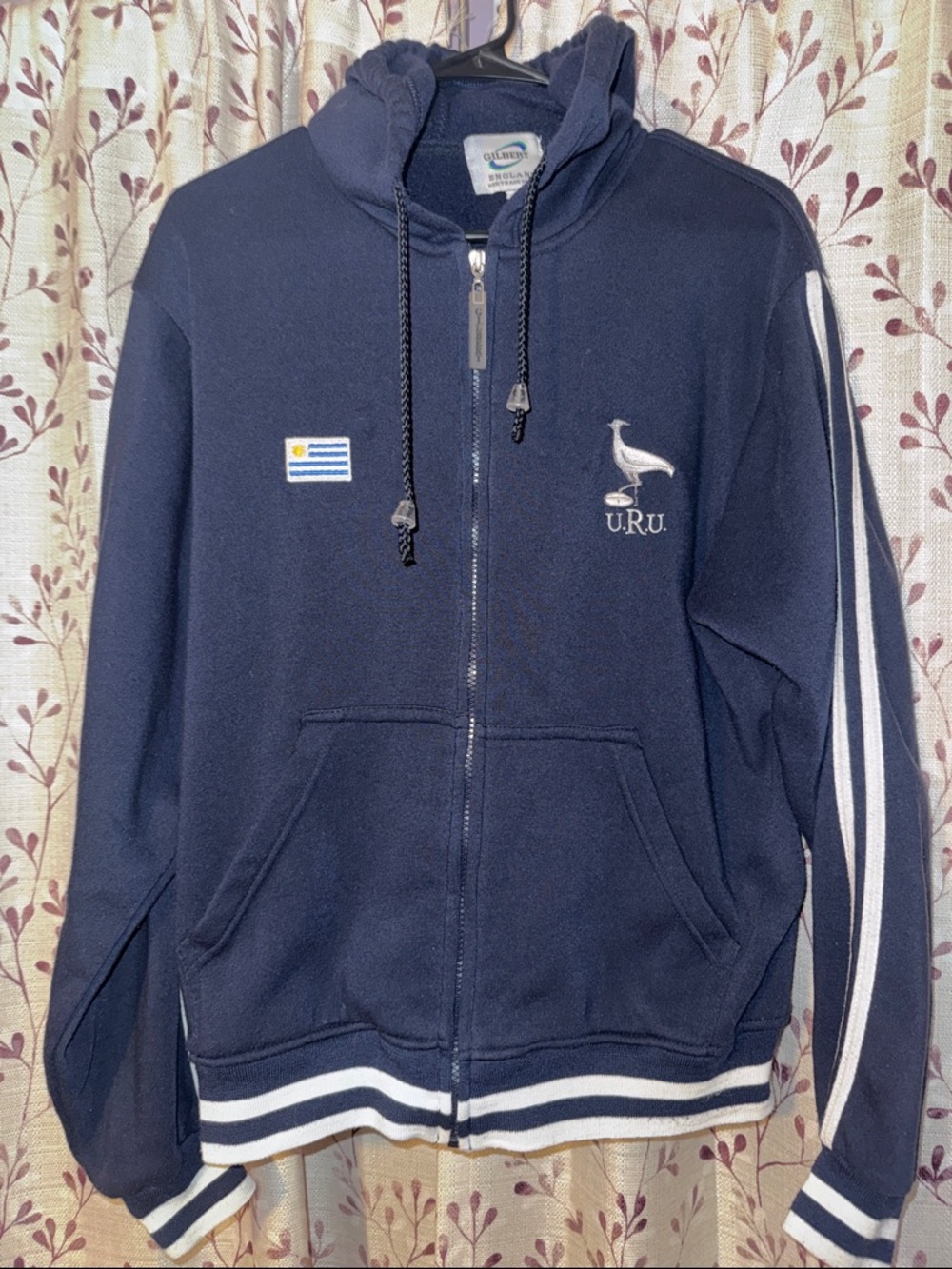 U.R.U Navy Zip-Up Hoodie with Uruguay Flag Patch